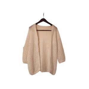 Handmade knit open front cardigan size medium cream color